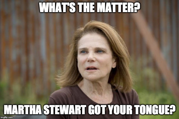No Sweater Sets In The Apocalypse | WHAT'S THE MATTER? MARTHA STEWART GOT YOUR TONGUE? | image tagged in the walking dead | made w/ Imgflip meme maker