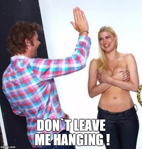 Don`t leave me hanging | DON`T LEAVE ME HANGING ! | image tagged in memes,high five | made w/ Imgflip meme maker