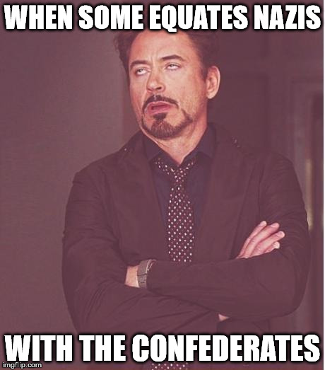 Face You Make Robert Downey Jr Meme | WHEN SOME EQUATES NAZIS WITH THE CONFEDERATES | image tagged in memes,face you make robert downey jr | made w/ Imgflip meme maker