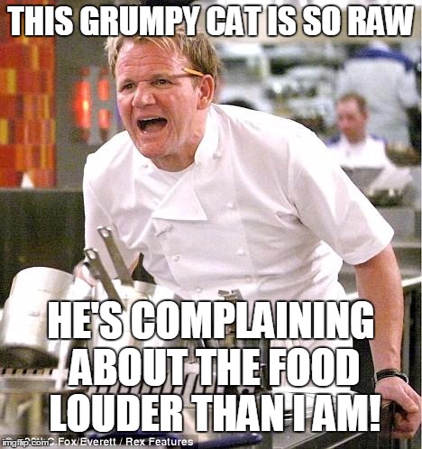THIS GRUMPY CAT IS SO RAW HE'S COMPLAINING ABOUT THE FOOD LOUDER THAN I AM! | made w/ Imgflip meme maker