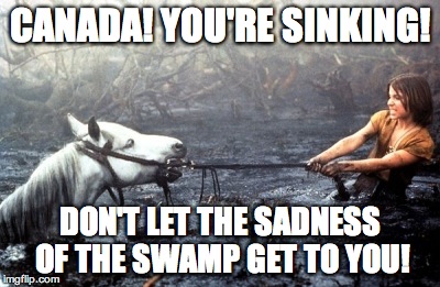 Canada! You're Sinking! | CANADA! YOU'RE SINKING! DON'T LET THE SADNESS OF THE SWAMP GET TO YOU! | image tagged in cdnpoli,elxn42,anybodybutharper,vote | made w/ Imgflip meme maker