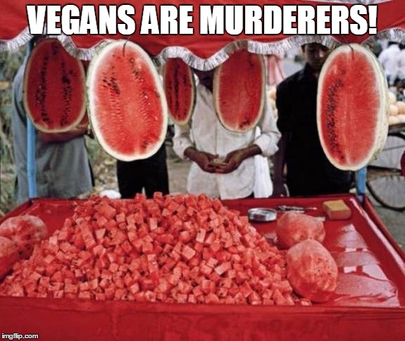 Murderer! | VEGANS ARE MURDERERS! | image tagged in vegan,vegetarian,veganism,meat,murder,funny meme | made w/ Imgflip meme maker