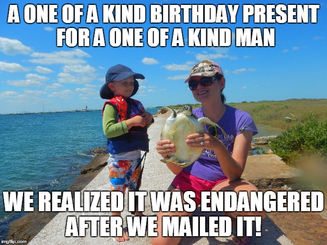 Birthday | A ONE OF A KIND BIRTHDAY PRESENT FOR A ONE OF A KIND MAN WE REALIZED IT WAS ENDANGERED AFTER WE MAILED IT! | image tagged in birthday | made w/ Imgflip meme maker
