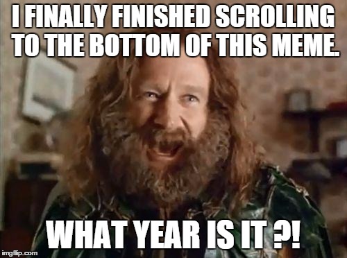 What year is it | I FINALLY FINISHED SCROLLING TO THE BOTTOM OF THIS MEME. WHAT YEAR IS IT ?! | image tagged in what year is it | made w/ Imgflip meme maker