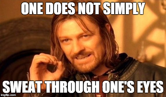 One does not simply | ONE DOES NOT SIMPLY SWEAT THROUGH ONE'S EYES | image tagged in memes,one does not simply | made w/ Imgflip meme maker