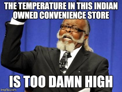 Too Damn High | THE TEMPERATURE IN THIS INDIAN OWNED CONVENIENCE STORE IS TOO DAMN HIGH | image tagged in memes,too damn high | made w/ Imgflip meme maker