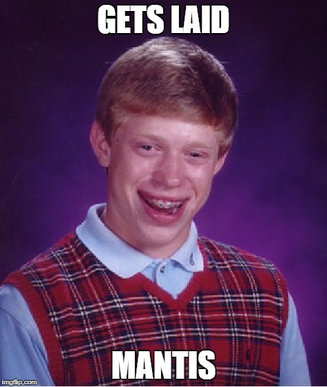 Bad Luck Brian | GETS LAID MANTIS | image tagged in memes,bad luck brian | made w/ Imgflip meme maker