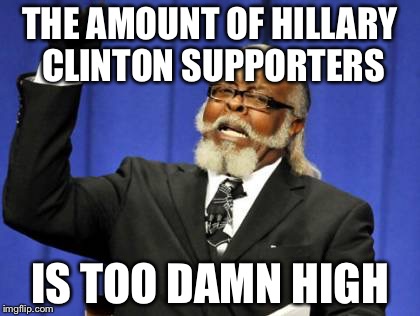 Too Damn High Meme | THE AMOUNT OF HILLARY CLINTON SUPPORTERS IS TOO DAMN HIGH | image tagged in memes,too damn high | made w/ Imgflip meme maker