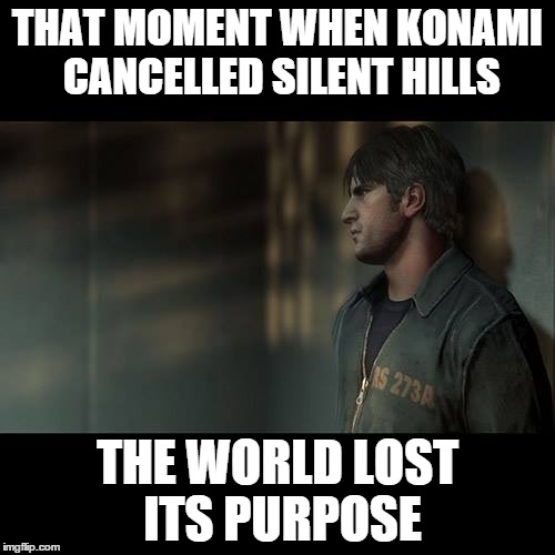 THAT MOMENT WHEN KONAMI CANCELLED SILENT HILLS THE WORLD LOST ITS PURPOSE | image tagged in silent hill,konami | made w/ Imgflip meme maker