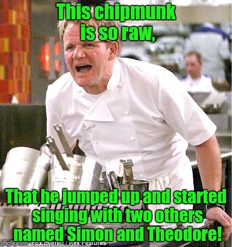 Tonight Only!! Chef Gordon Ramsay and his special guests............ | This chipmunk is so raw, That he jumped up and started singing with two others named Simon and Theodore! | image tagged in memes,chef gordon ramsay | made w/ Imgflip meme maker