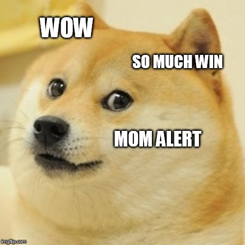 Doge Meme | WOW SO MUCH WIN MOM ALERT | image tagged in memes,doge | made w/ Imgflip meme maker