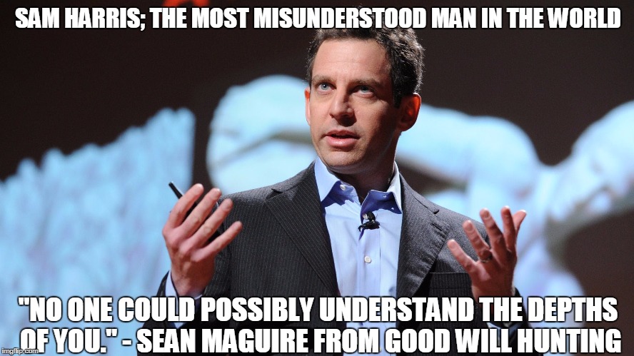 SAM HARRIS; THE MOST MISUNDERSTOOD MAN IN THE WORLD "NO ONE COULD POSSIBLY UNDERSTAND THE DEPTHS OF YOU." - SEAN MAGUIRE FROM GOOD WILL HUNT | made w/ Imgflip meme maker