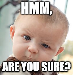 HMM, ARE YOU SURE? | image tagged in memes,skeptical baby | made w/ Imgflip meme maker