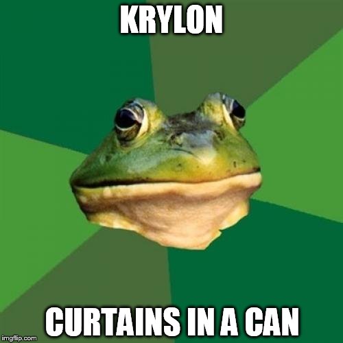 Foul Bachelor Frog Meme | KRYLON CURTAINS IN A CAN | image tagged in memes,foul bachelor frog | made w/ Imgflip meme maker