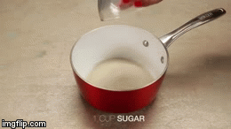 Tuang 225 gram gula, 60 mililiter air dan 60 mililiter jus lemon dalam panci. (Via: youtube.com)
