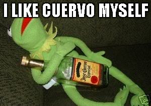 Drunk Kermit | I LIKE CUERVO MYSELF | image tagged in drunk kermit | made w/ Imgflip meme maker