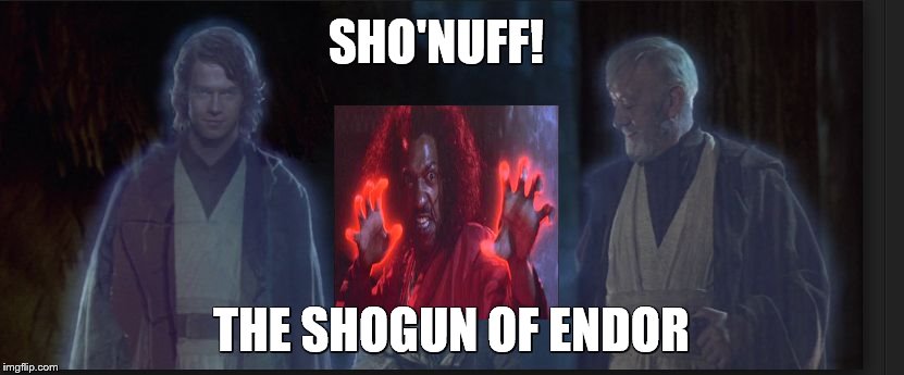 SHO'NUFF! THE SHOGUN OF ENDOR | image tagged in glowing jedi | made w/ Imgflip meme maker