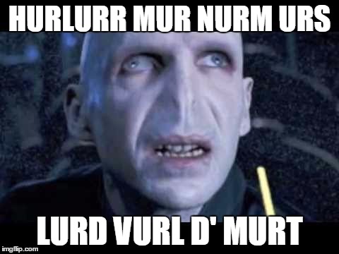 Derp Voldemort | HURLURR MUR NURM URS LURD VURL D' MURT | image tagged in derp voldemort | made w/ Imgflip meme maker