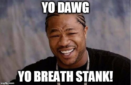 Yo Dawg Heard You Meme | YO DAWG YO BREATH STANK! | image tagged in memes,yo dawg heard you | made w/ Imgflip meme maker