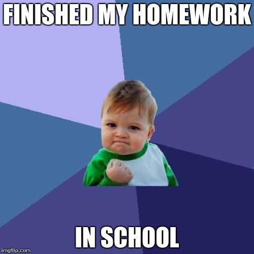 Success Kid | FINISHED MY HOMEWORK IN SCHOOL | image tagged in memes,success kid | made w/ Imgflip meme maker