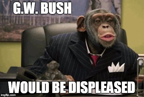 monkey bush | G.W. BUSH WOULD BE DISPLEASED | image tagged in monkey bush | made w/ Imgflip meme maker