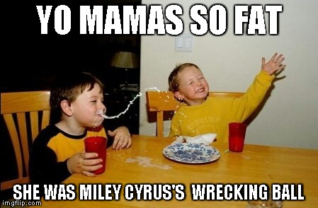 Yo Mamas So Fat | YO MAMAS SO FAT SHE WAS MILEY CYRUS'S  WRECKING BALL | image tagged in memes,yo mamas so fat | made w/ Imgflip meme maker