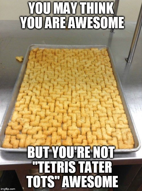 Tetris Tots | YOU MAY THINK YOU ARE AWESOME BUT YOU'RE NOT "TETRIS TATER TOTS" AWESOME | image tagged in tetris tots | made w/ Imgflip meme maker
