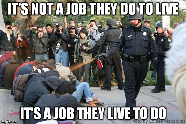 Pepper spray cop | IT'S NOT A JOB THEY DO TO LIVE IT'S A JOB THEY LIVE TO DO | image tagged in pepper spray cop | made w/ Imgflip meme maker