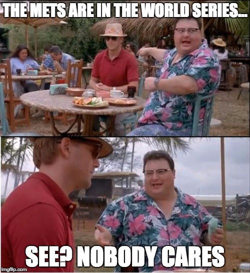 See Nobody Cares | THE METS ARE IN THE WORLD SERIES... SEE? NOBODY CARES | image tagged in memes,see nobody cares | made w/ Imgflip meme maker