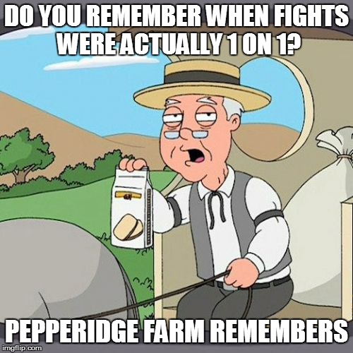 Pepperidge Farm Remembers Meme | DO YOU REMEMBER WHEN FIGHTS WERE ACTUALLY 1 ON 1? PEPPERIDGE FARM REMEMBERS | image tagged in memes,pepperidge farm remembers | made w/ Imgflip meme maker