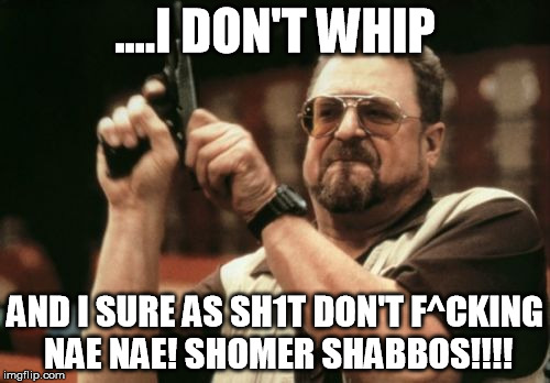 Am I The Only One Around Here Meme | ....I DON'T WHIP AND I SURE AS SH1T DON'T F^CKING NAE NAE! SHOMER SHABBOS!!!! | image tagged in memes,am i the only one around here | made w/ Imgflip meme maker