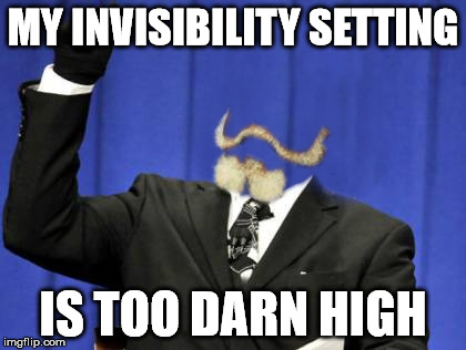 MY INVISIBILITY SETTING IS TOO DARN HIGH | image tagged in the invisible man | made w/ Imgflip meme maker