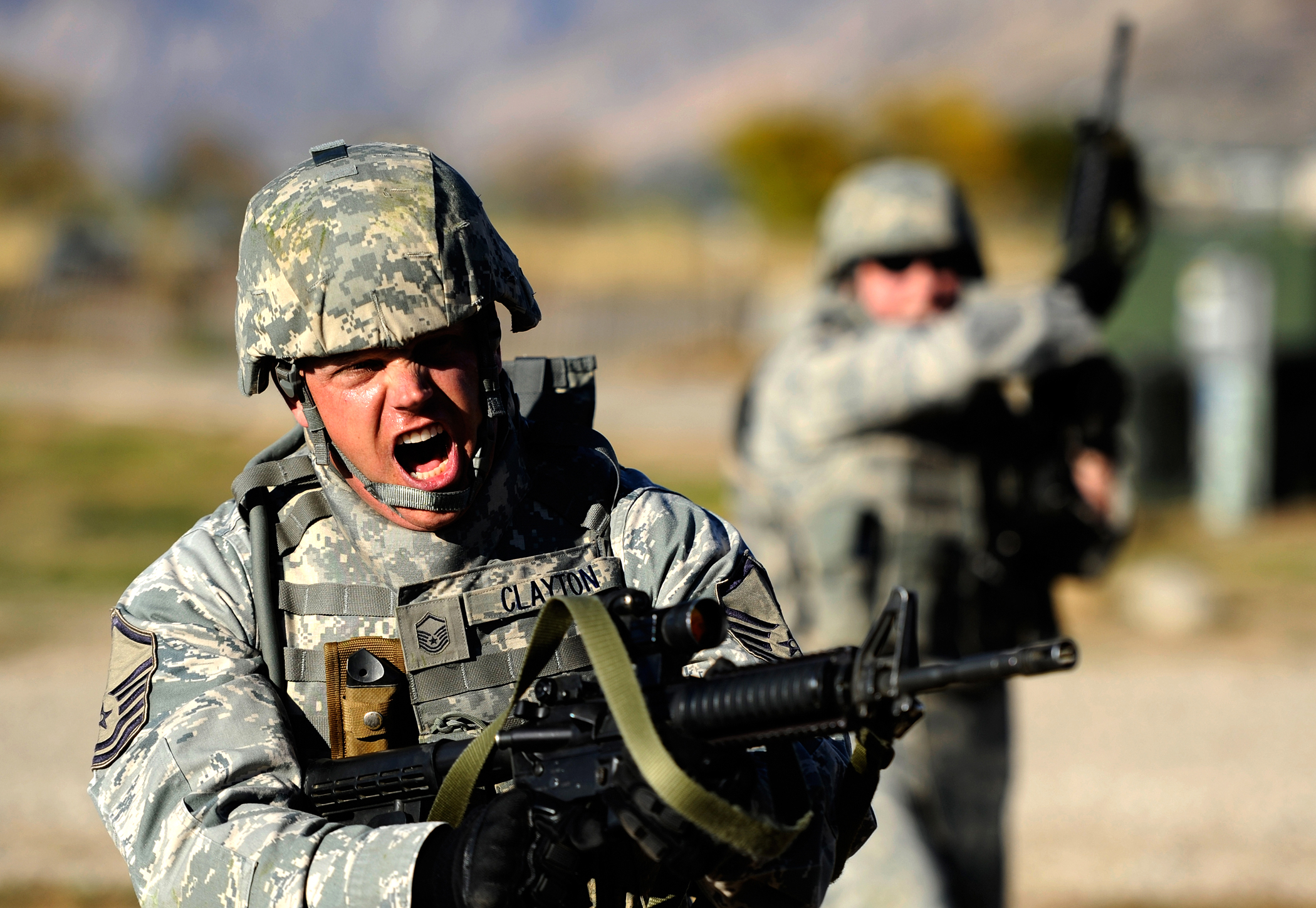 Airman Soldier shouting shooting anger Blank Meme Template