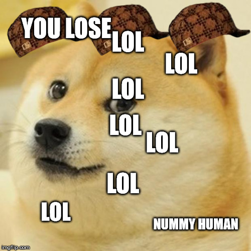 Doge | YOU LOSE. LOL LOL LOL NUMMY HUMAN LOL LOL LOL LOL | image tagged in memes,doge,scumbag | made w/ Imgflip meme maker