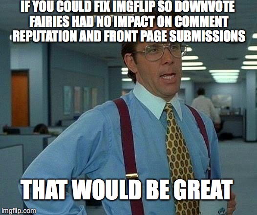 That Would Be Great | IF YOU COULD FIX IMGFLIP SO DOWNVOTE FAIRIES HAD NO IMPACT ON COMMENT REPUTATION AND FRONT PAGE SUBMISSIONS THAT WOULD BE GREAT | image tagged in memes,that would be great | made w/ Imgflip meme maker