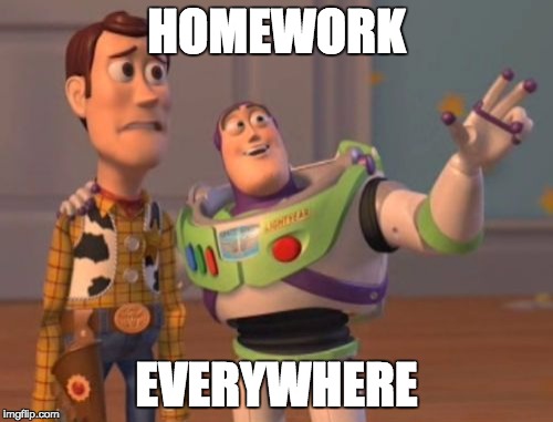 X, X Everywhere | HOMEWORK EVERYWHERE | image tagged in memes,x x everywhere | made w/ Imgflip meme maker