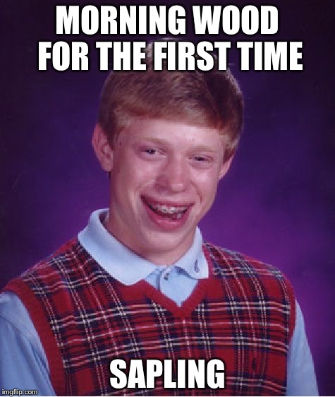 Bad Luck Brian Meme | MORNING WOOD FOR THE FIRST TIME SAPLING | image tagged in memes,bad luck brian | made w/ Imgflip meme maker
