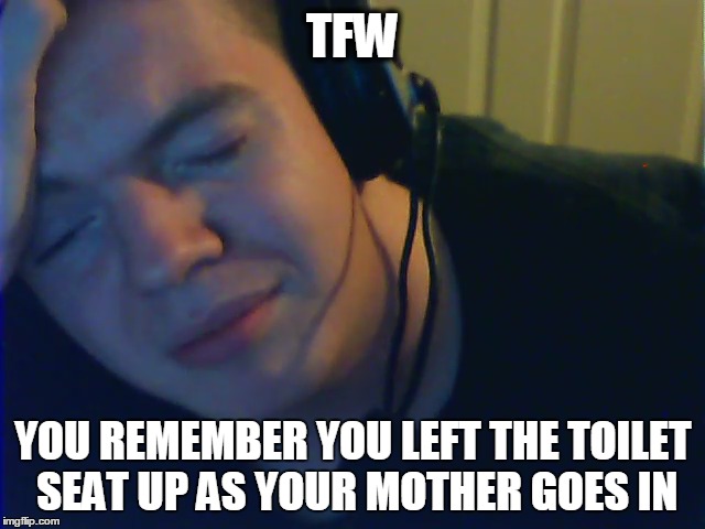 We have all felt it.. | TFW YOU REMEMBER YOU LEFT THE TOILET SEAT UP AS YOUR MOTHER GOES IN | image tagged in memes,real life,funny | made w/ Imgflip meme maker