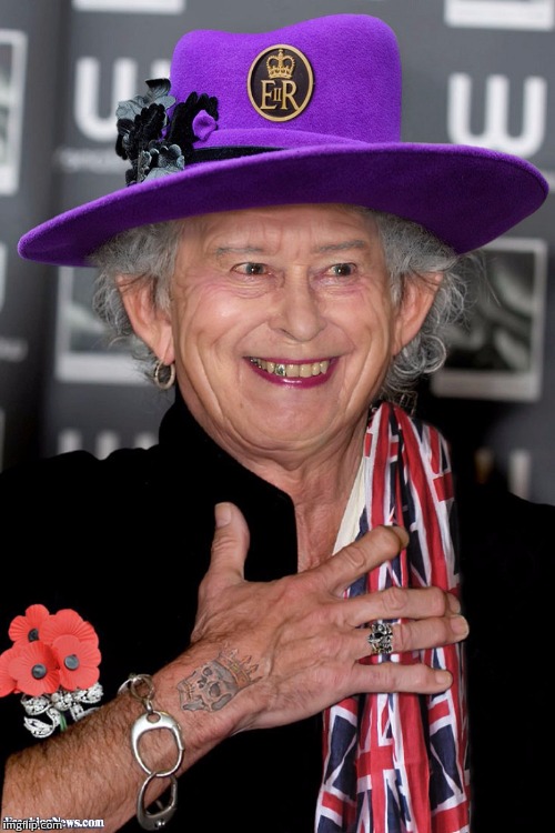 Queen dressed as Keith Richards | image tagged in queen dressed as keith richards | made w/ Imgflip meme maker