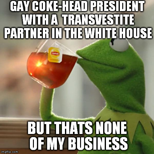 But That's None Of My Business Meme | GAY COKE-HEAD PRESIDENT WITH A
 TRANSVESTITE PARTNER IN THE WHITE HOUSE BUT THATS NONE OF MY BUSINESS | image tagged in memes,but thats none of my business,kermit the frog | made w/ Imgflip meme maker