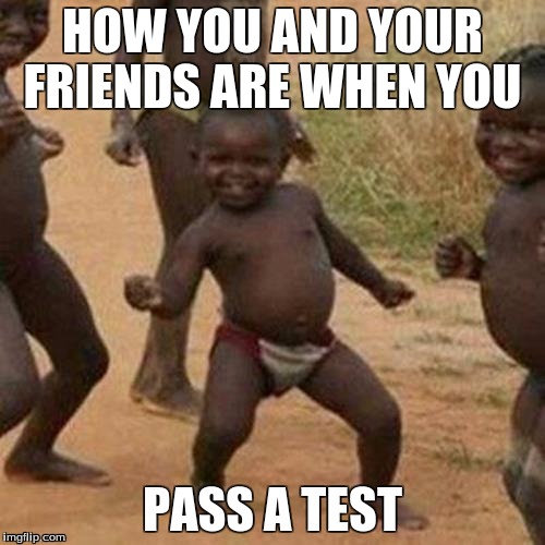 Third World Success Kid | HOW YOU AND YOUR FRIENDS ARE WHEN YOU PASS A TEST | image tagged in memes,third world success kid | made w/ Imgflip meme maker