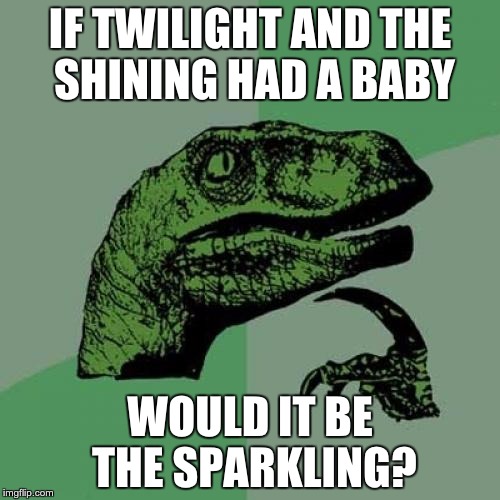 Philosoraptor Meme | IF TWILIGHT AND THE SHINING HAD A BABY WOULD IT BE THE SPARKLING? | image tagged in memes,philosoraptor | made w/ Imgflip meme maker