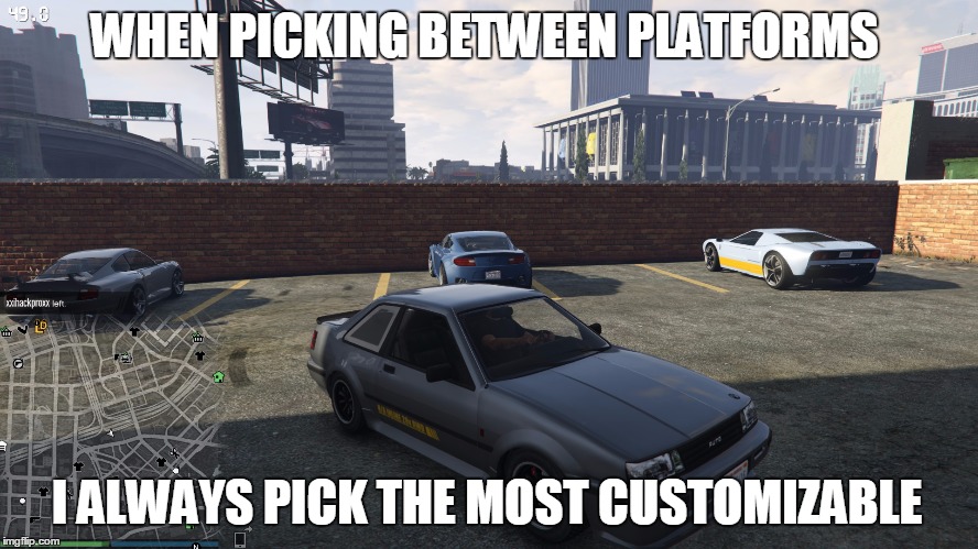 WHEN PICKING BETWEEN PLATFORMS I ALWAYS PICK THE MOST CUSTOMIZABLE | image tagged in choose,pcmasterrace | made w/ Imgflip meme maker
