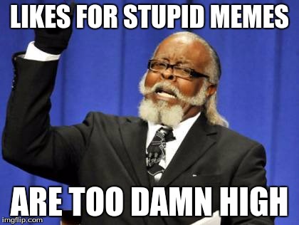 I've seen the leaderboards memes and I'm calling b***s***. | LIKES FOR STUPID MEMES ARE TOO DAMN HIGH | image tagged in memes,too damn high | made w/ Imgflip meme maker