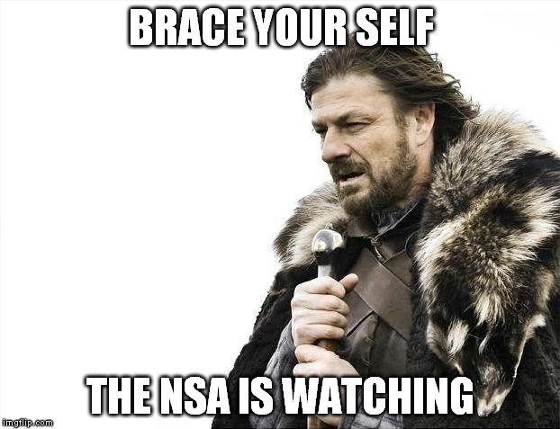 Brace Yourselves X is Coming Meme | BRACE YOUR SELF THE NSA IS WATCHING | image tagged in memes,brace yourselves x is coming | made w/ Imgflip meme maker