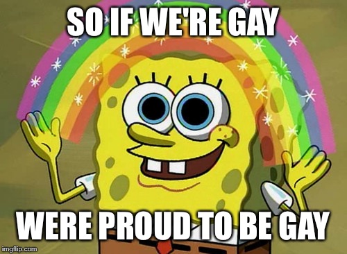 Imagination Spongebob | SO IF WE'RE GAY WERE PROUD TO BE GAY | image tagged in memes,imagination spongebob | made w/ Imgflip meme maker