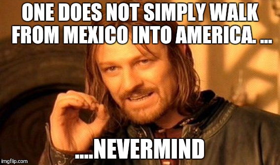 One Does Not Simply | ONE DOES NOT SIMPLY WALK FROM MEXICO INTO AMERICA. ... ....NEVERMIND | image tagged in memes,one does not simply | made w/ Imgflip meme maker