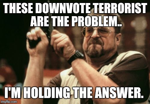 Am I The Only One Around Here Meme | THESE DOWNVOTE TERRORIST ARE THE PROBLEM.. I'M HOLDING THE ANSWER. | image tagged in memes,am i the only one around here | made w/ Imgflip meme maker