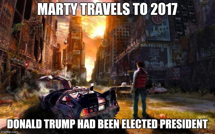 Trump Elected | MARTY TRAVELS TO 2017 DONALD TRUMP HAD BEEN ELECTED PRESIDENT | image tagged in donald trump | made w/ Imgflip meme maker