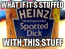 Spotted Dick | WHAT IF IT'S STUFFED WITH THIS STUFF | image tagged in spotted dick | made w/ Imgflip meme maker
